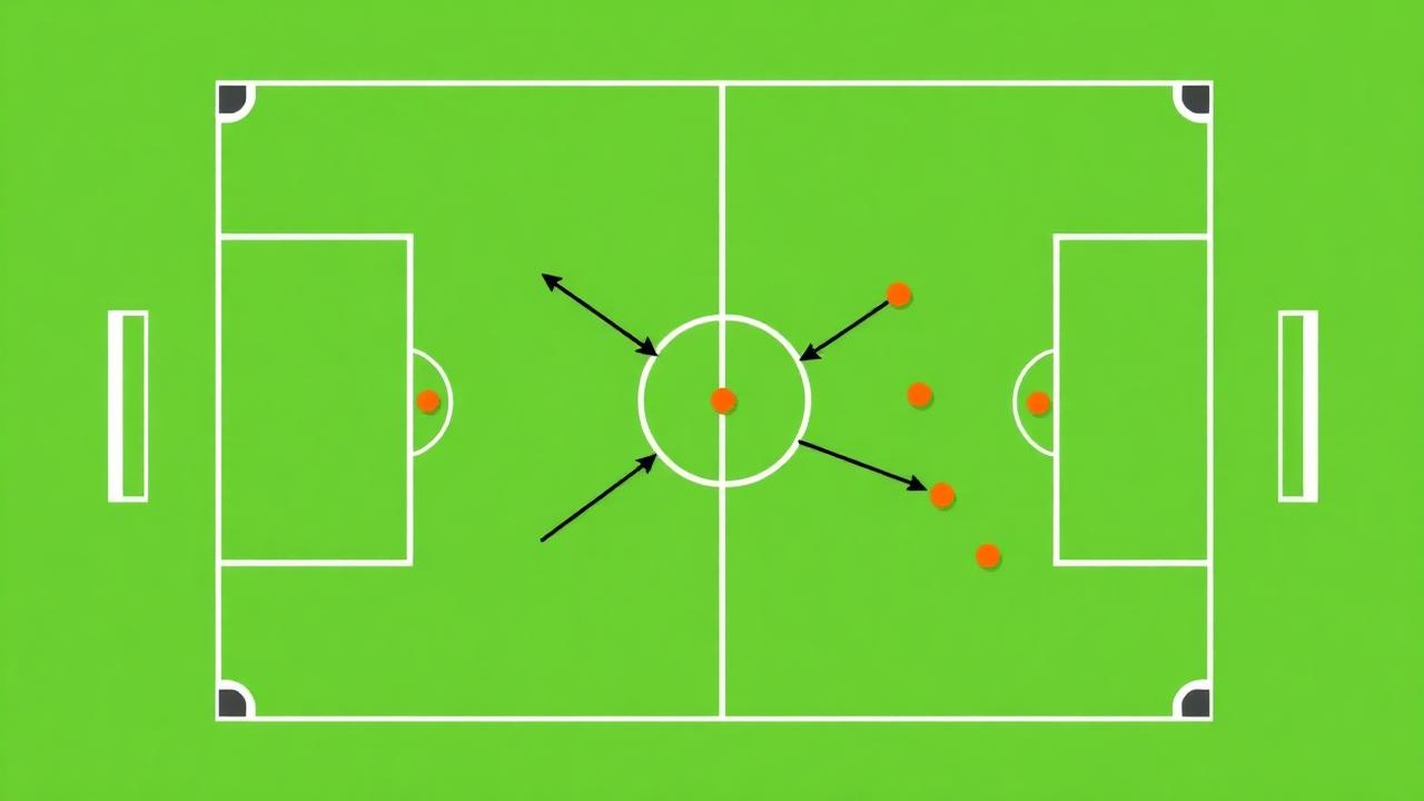 Top-down diagram of a 4v4+3 rondo with pressing trap